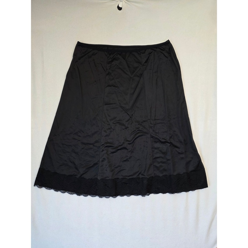 Dixie Belle Vintage Half Slip XL Black Antron Nylon Lace Trim Midi Lingerie